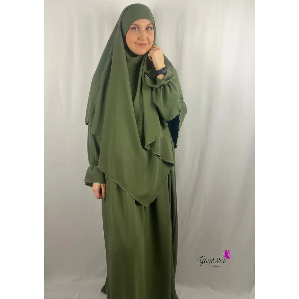 Ensemble abaya khimar - Vert kaki