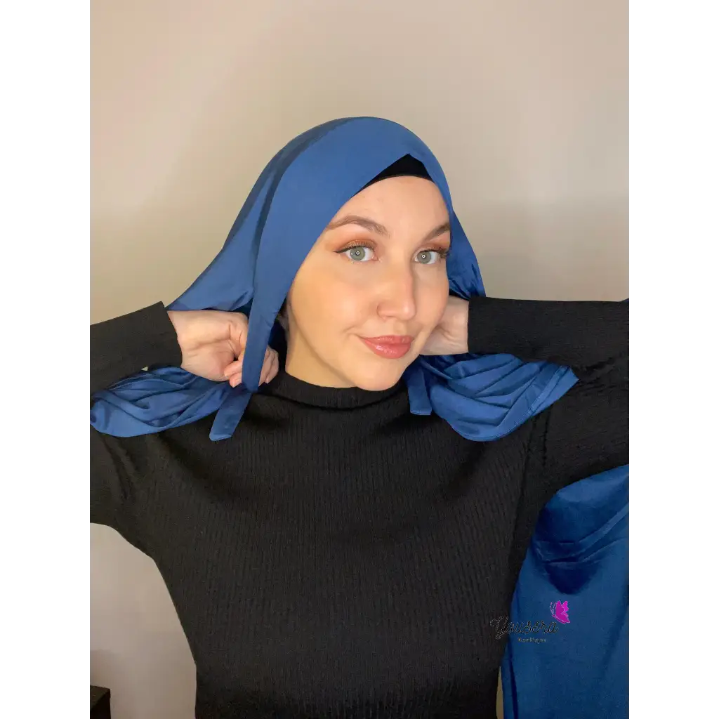 Hijab en Jersey Premium lycra à nouer - Bleu