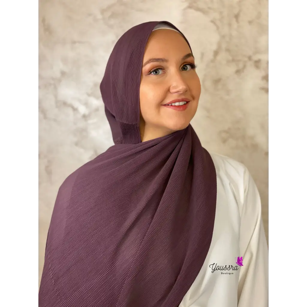 Hijab en Mousseline Plissée Premium Aubergine