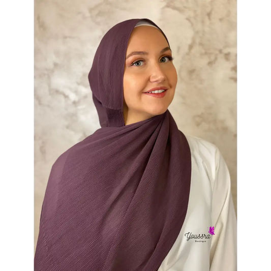 Hijab en Mousseline Plissée Premium Aubergine