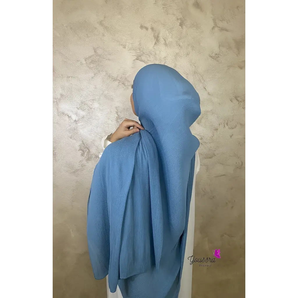 Hijab en Mousseline Plissée Premium Bleu Jeans