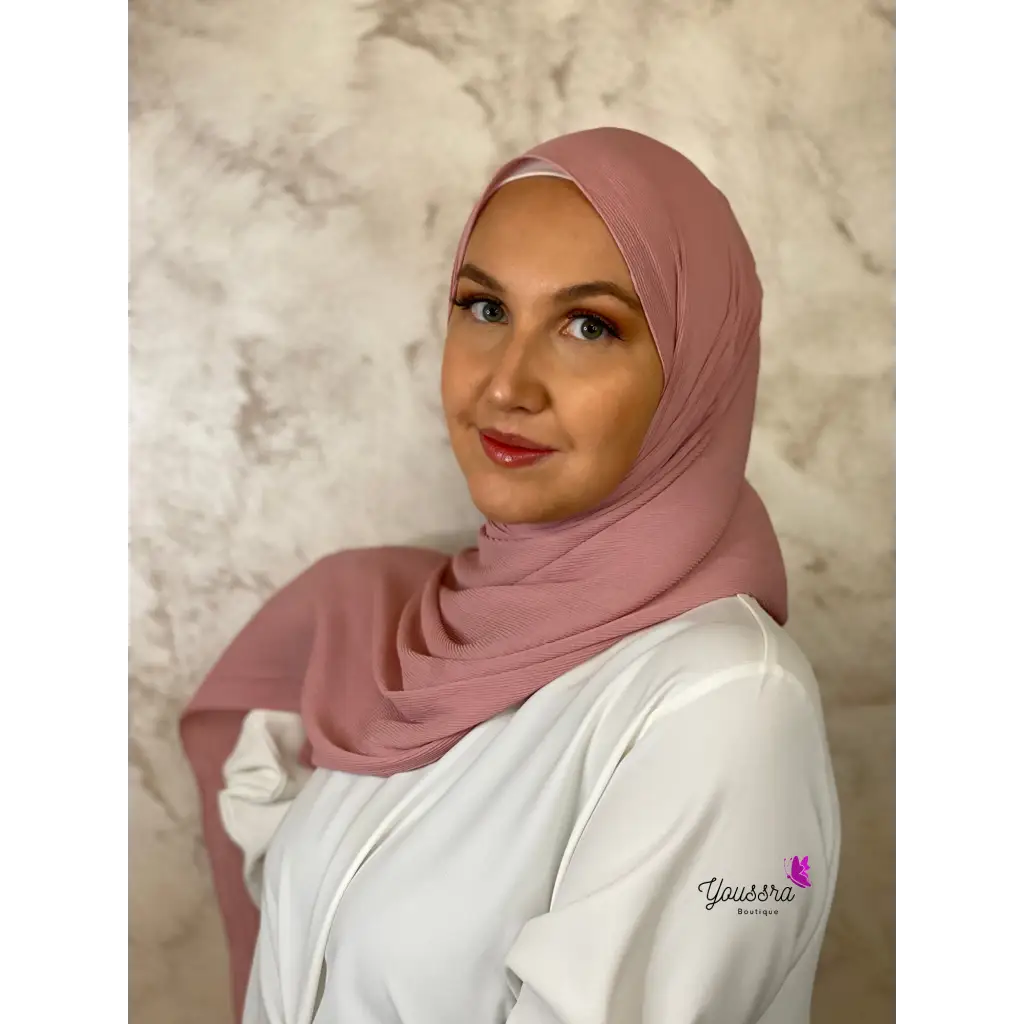 Hijab en Mousseline Plissée Premium Rose Poudré