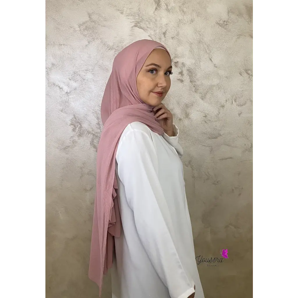 Hijab en Mousseline Plissée Premium Rose Poudré