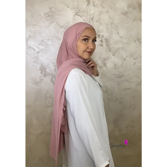 Hijab en Mousseline Plissée Premium Rose Poudré