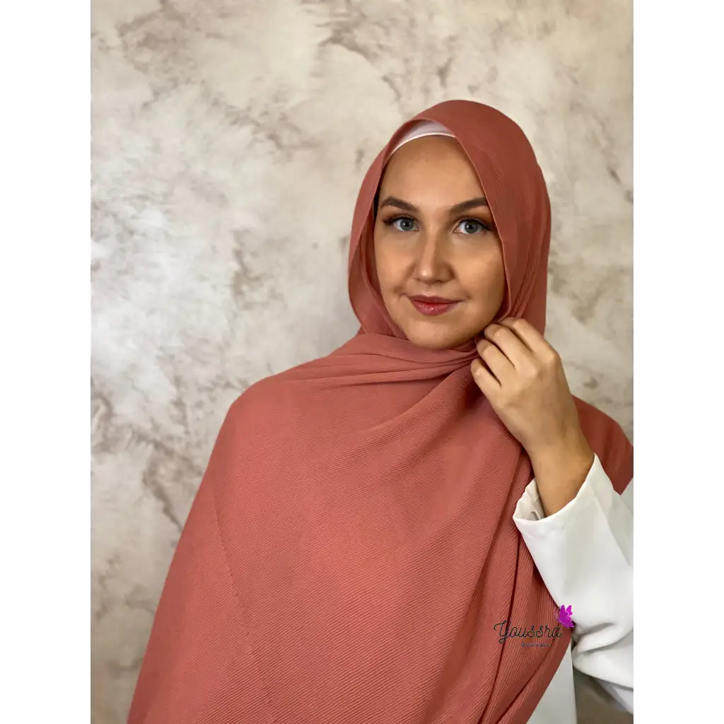 Hijab en Mousseline Plissée Premium Saumon