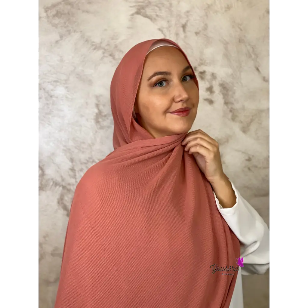 Hijab en Mousseline Plissée Premium Saumon