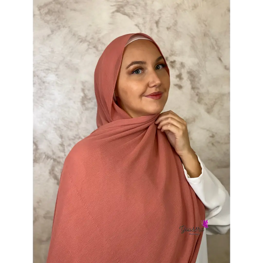 Hijab en Mousseline Plissée Premium Saumon