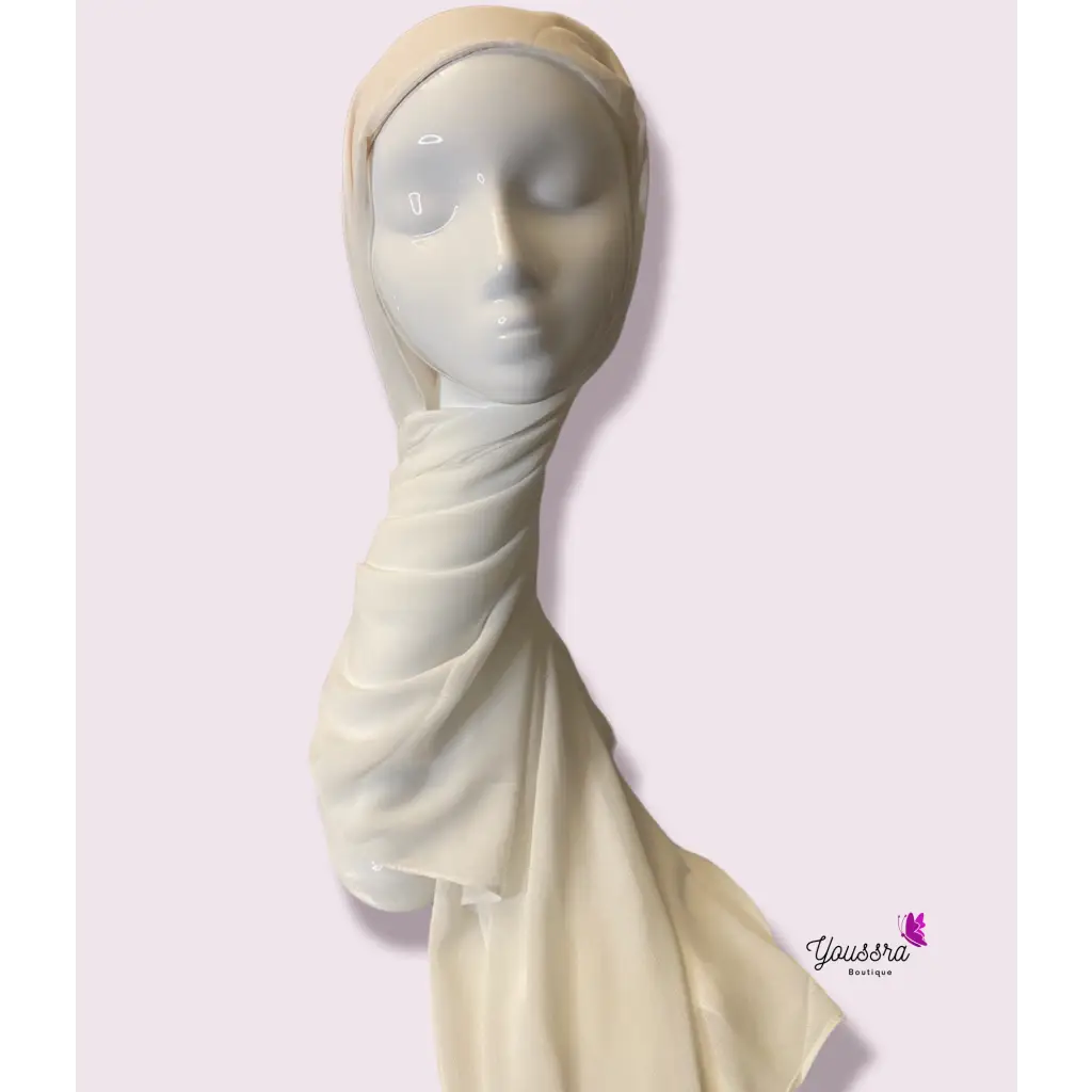 Hijab en Mousseline Rayée à Enfiler Blanc