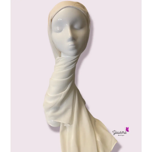 Hijab en Mousseline Rayée à Enfiler Blanc