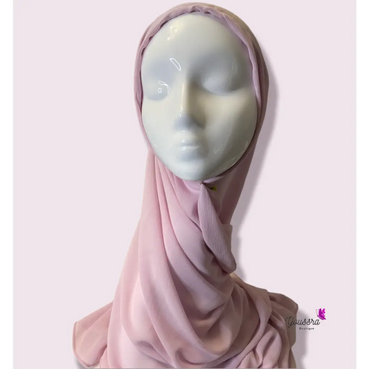 Hijab en Mousseline Rayée à Enfiler Rose