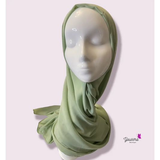 Hijab en Mousseline Rayée à Enfiler Vert Pastel