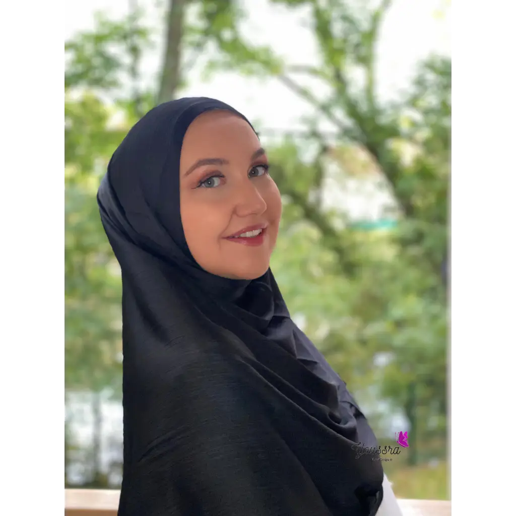 Hijab en Satin Rayé Noir