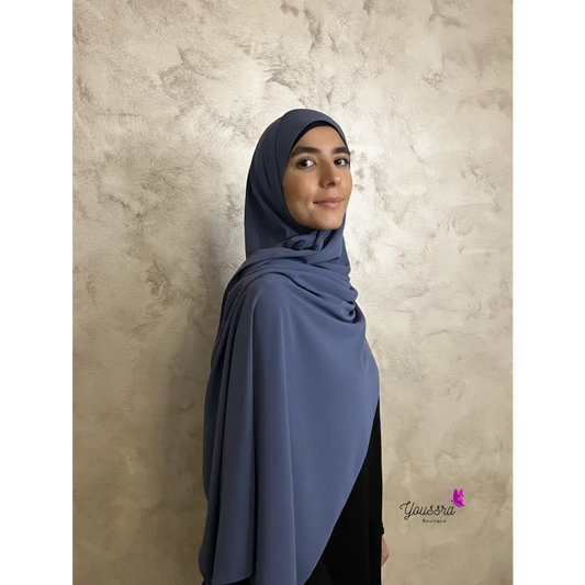 Hijab en Soie De Médine Luxe Bleu Grisé