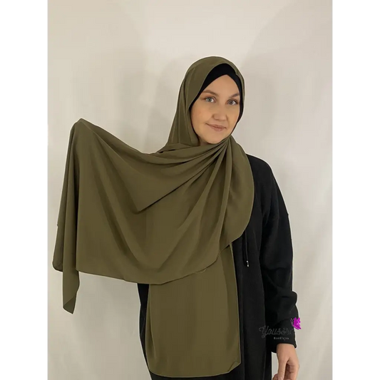 Hijab en Soie de Médine Luxe Vert Kaki