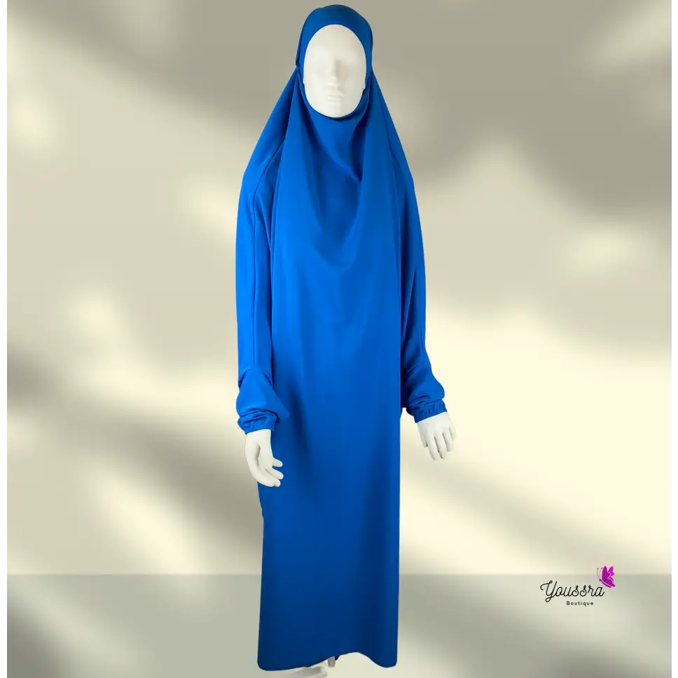 Jilbab 1 pièce en Soie de Médine - Bleu