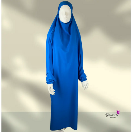 Jilbab 1 pièce en Soie de Médine - Bleu