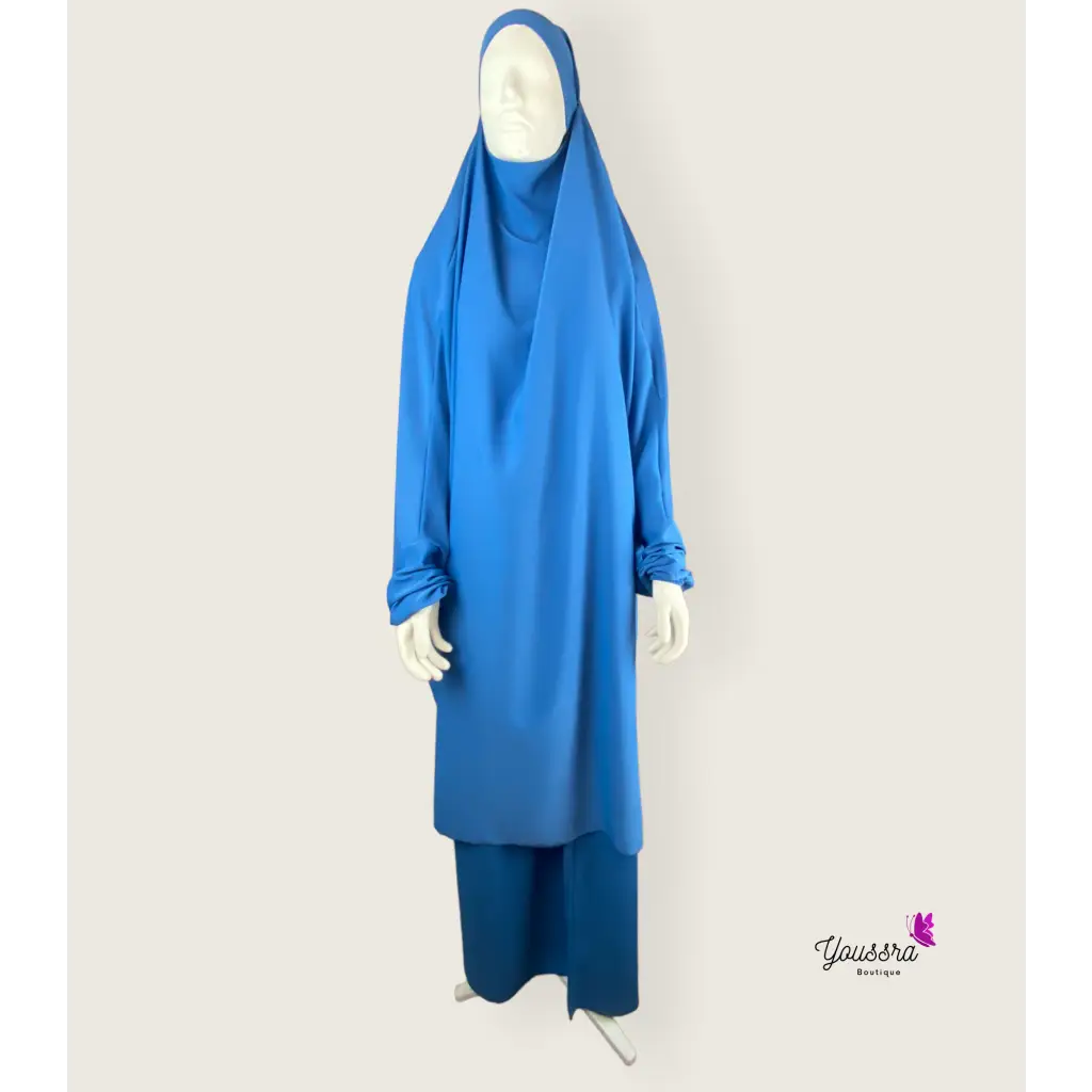 Jilbab 2 Pièces en Soie De Médine - Bleu