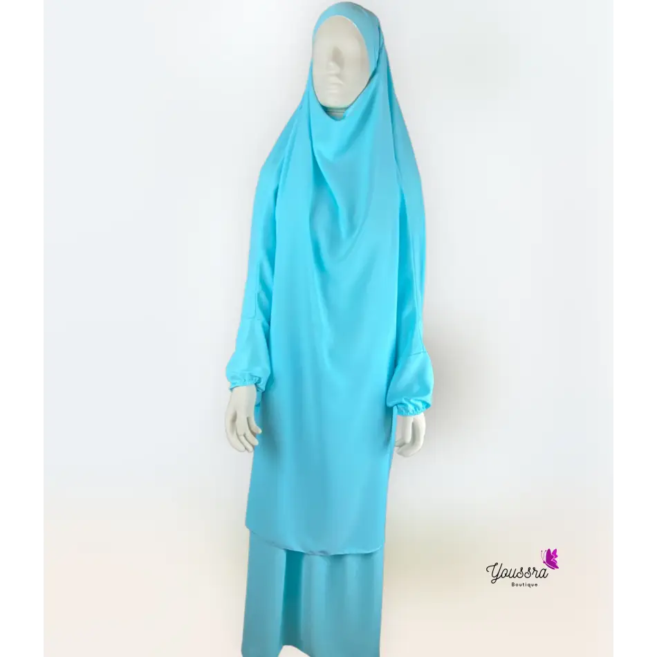 Jilbab 2 Pièces en Soie De Médine - Bleu ciel