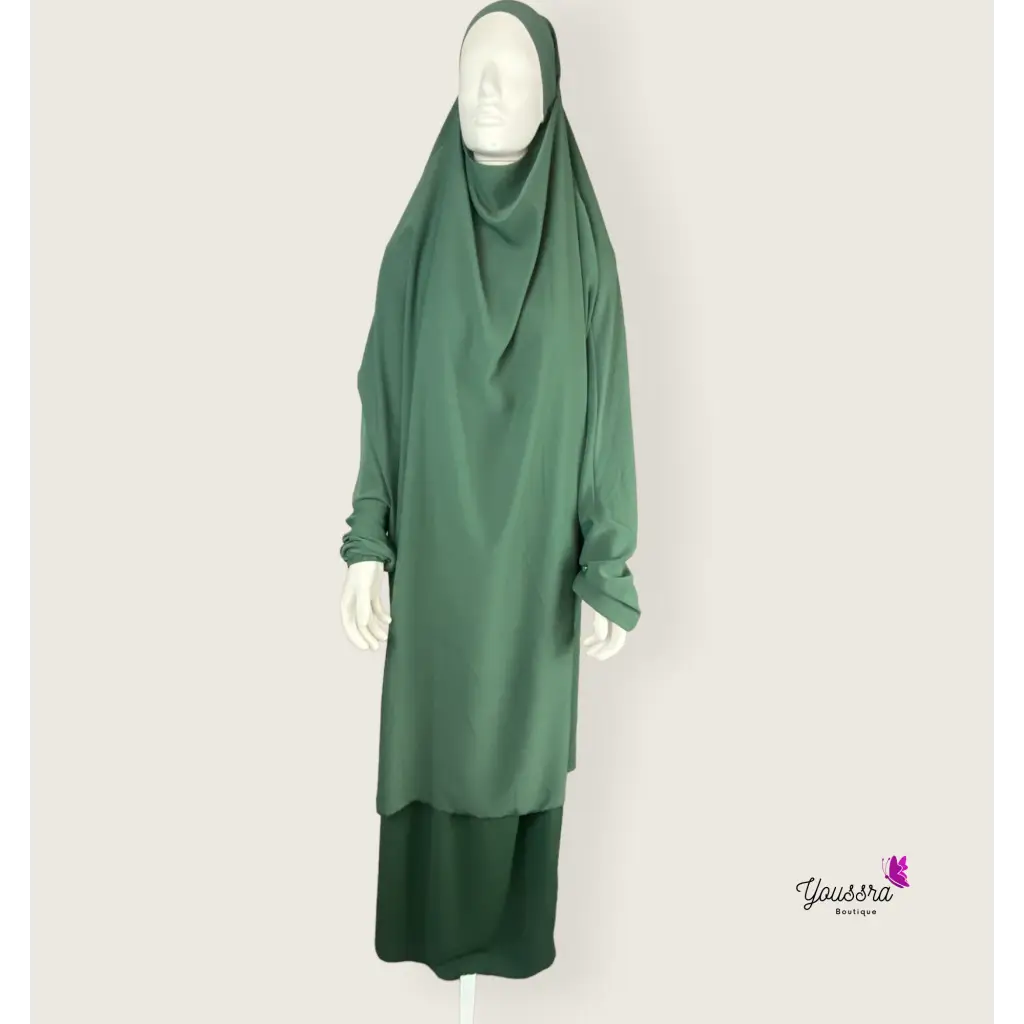 Jilbab 2 Pièces en Soie De Médine - vert kaki